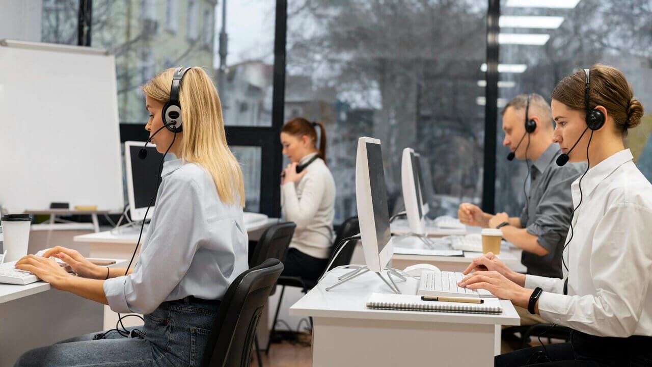 call center with several people working in it