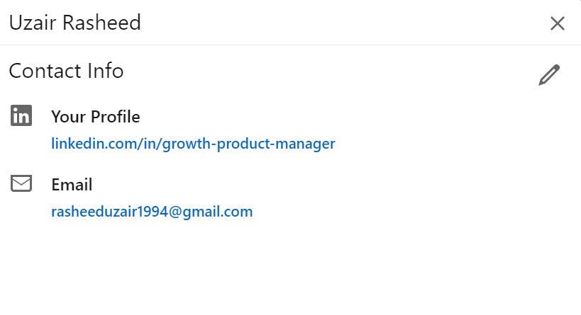 A screenshot showing contact details and email address of a profile on Linkedin