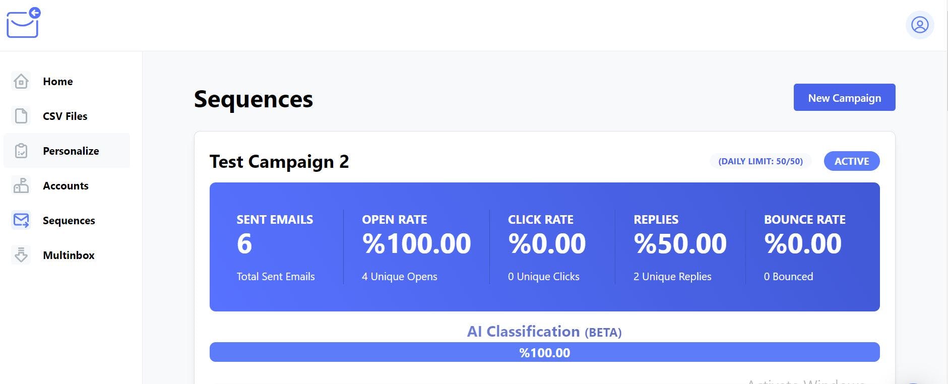 A screenshot of campaign handled with Nureply to grow a digital marketing agency