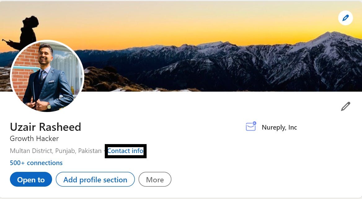 A screenshot of contact details button on LinkedIn.