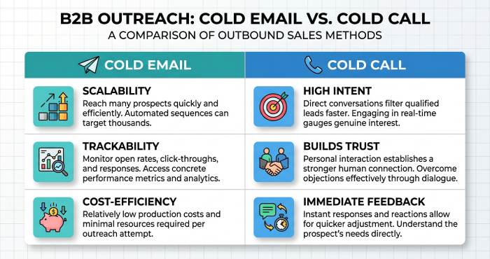 Channel Strengths Comparison

A comparison table highlighting the core strengths of cold emailing vs. cold calling.

